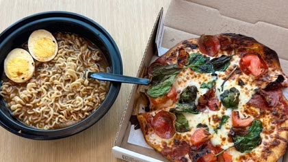 ramen and pizza available at the drawing board cafe
