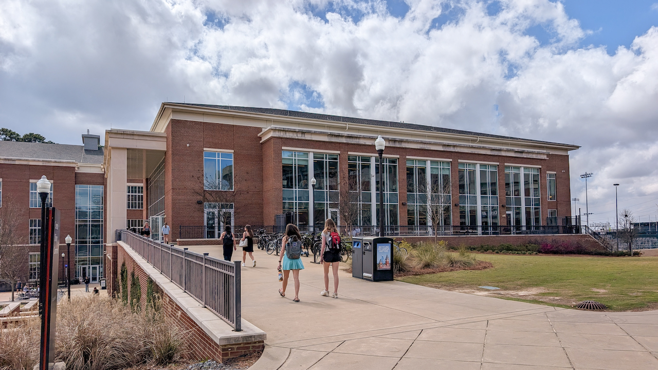 a wide view of the central dining commons building where the edge is located