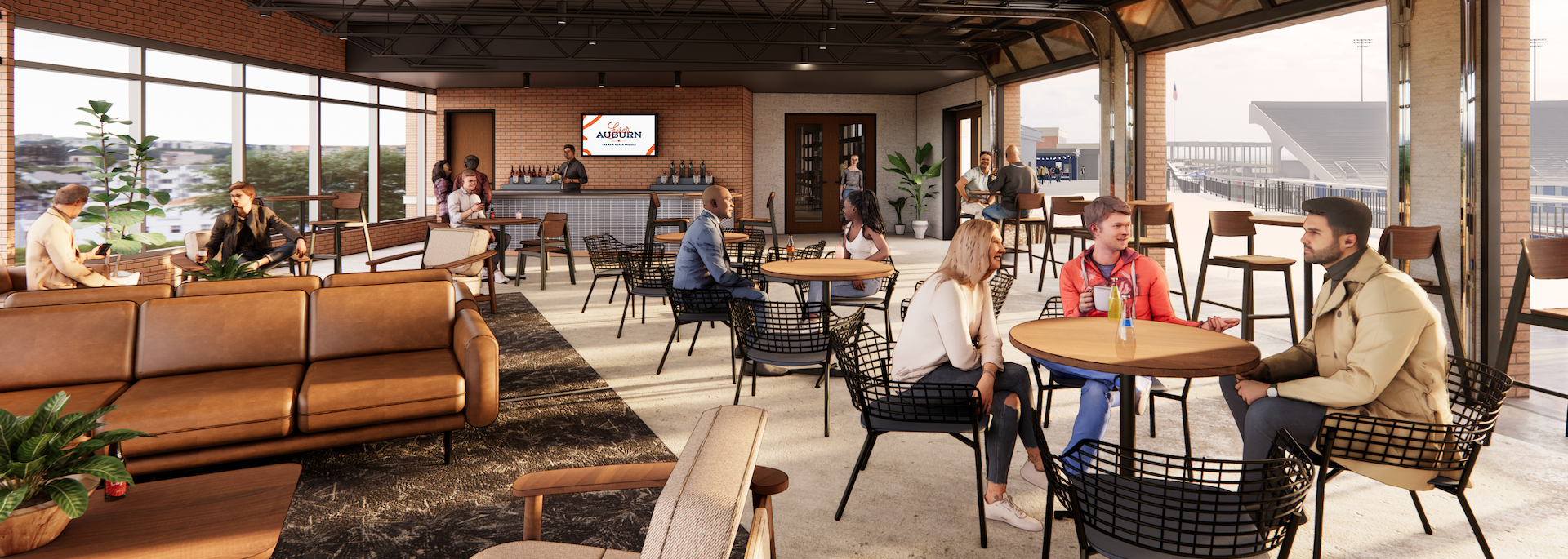 rendering of the north meeting room portion of the upcoming north endzone project at jordan-hare stadium
